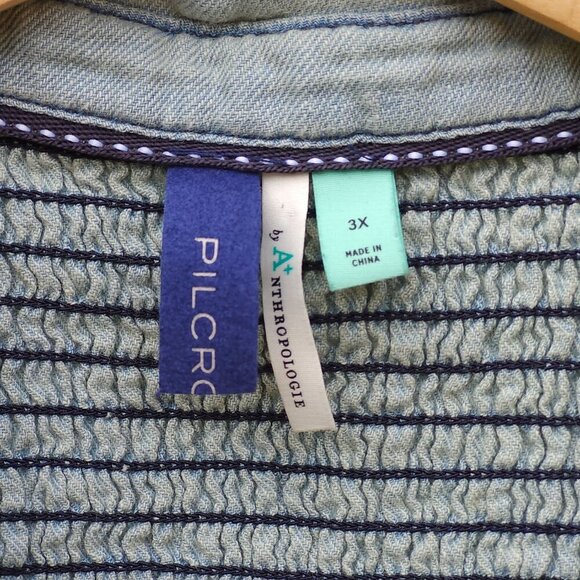 ANTHROPOLOGIE PILCRO AND THE LETTERPRESS Denim Top Women's 3XL Distressed - Picture 2 of 7